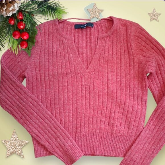 S❄️ Vero Moda Cropped Burnt Orange  V-neck Sweater - Picture 1 of 8